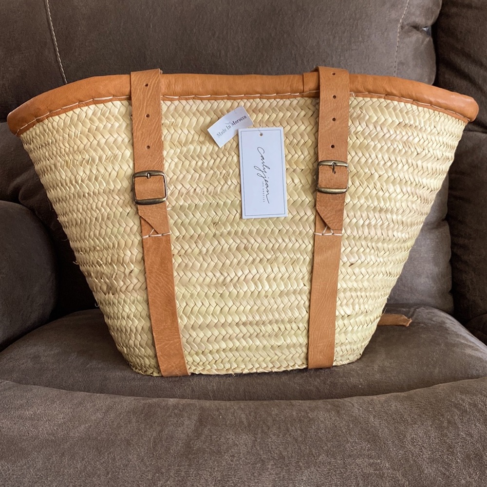 Carly Jean Los Angeles Tan and Cream Woven Backpack